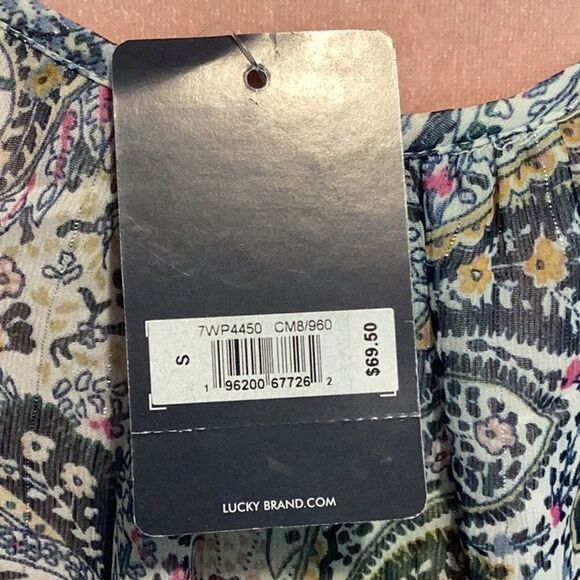 LUCKY BRAND NWT  EMILIA WOMENS TOP BLOUSE SMALL BLUE PAISLEY FLORAL PRINT - Picture 6 of 9